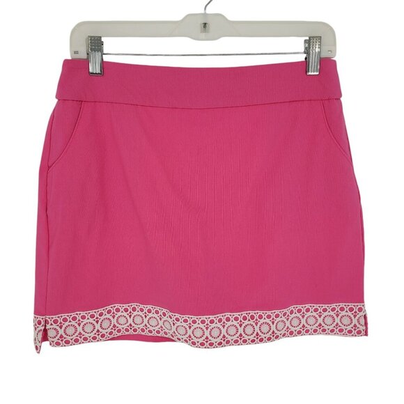 Crown and ivy womens 6 pink textured skort crochet eyelet trim detail stretch - Picture 1 of 7